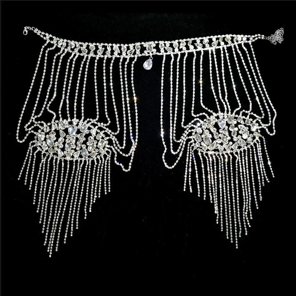 Body Jewelry Necklace - Luxuriöses Design Strass-Schulterkette Elegante Gold-/Silberkette Braut-Quastenkette