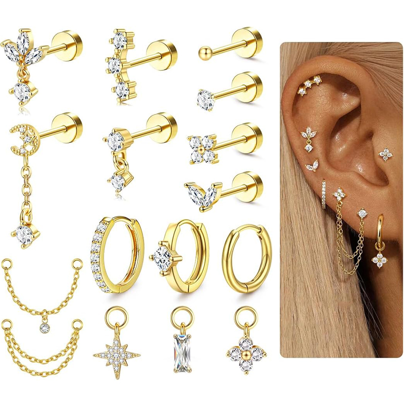Body Jewelry Surgical Steel - 16 Gauge Knorpel-Ohrringe für Damen, flacher
