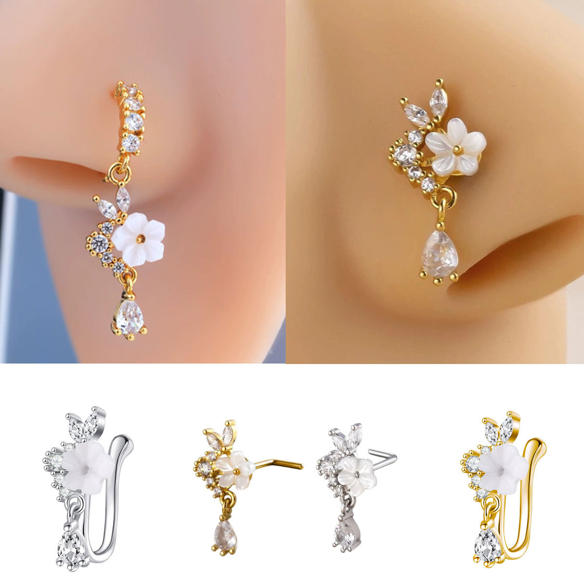 Goldener Blumen-Nasenring mit  – Body Jewelry Surgical Steel Bewertung und Preis